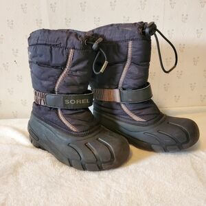Sorel Size 1 Boys Kids Black and Dark Gray Snow Boots